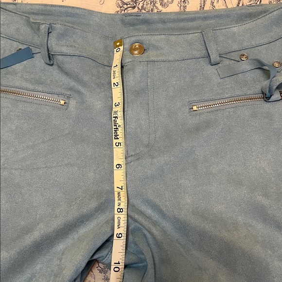 Blue Suede Fringe Rhinestone Pants size Large - Picture 8 of 9